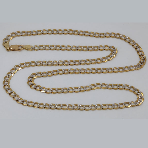 14K Solid Two Tone Yellow White Gold Flat Stone Cut Cuban Link Chain 24" 13.5 Grams