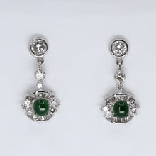 將圖片載入圖庫檢視器 18K White Gold Diamond Green Jade Hanging Earrings D2.12 CT
