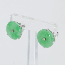將圖片載入圖庫檢視器 18K White Gold Diamond Green Round Jade Stud Earrings D0.02 CT
