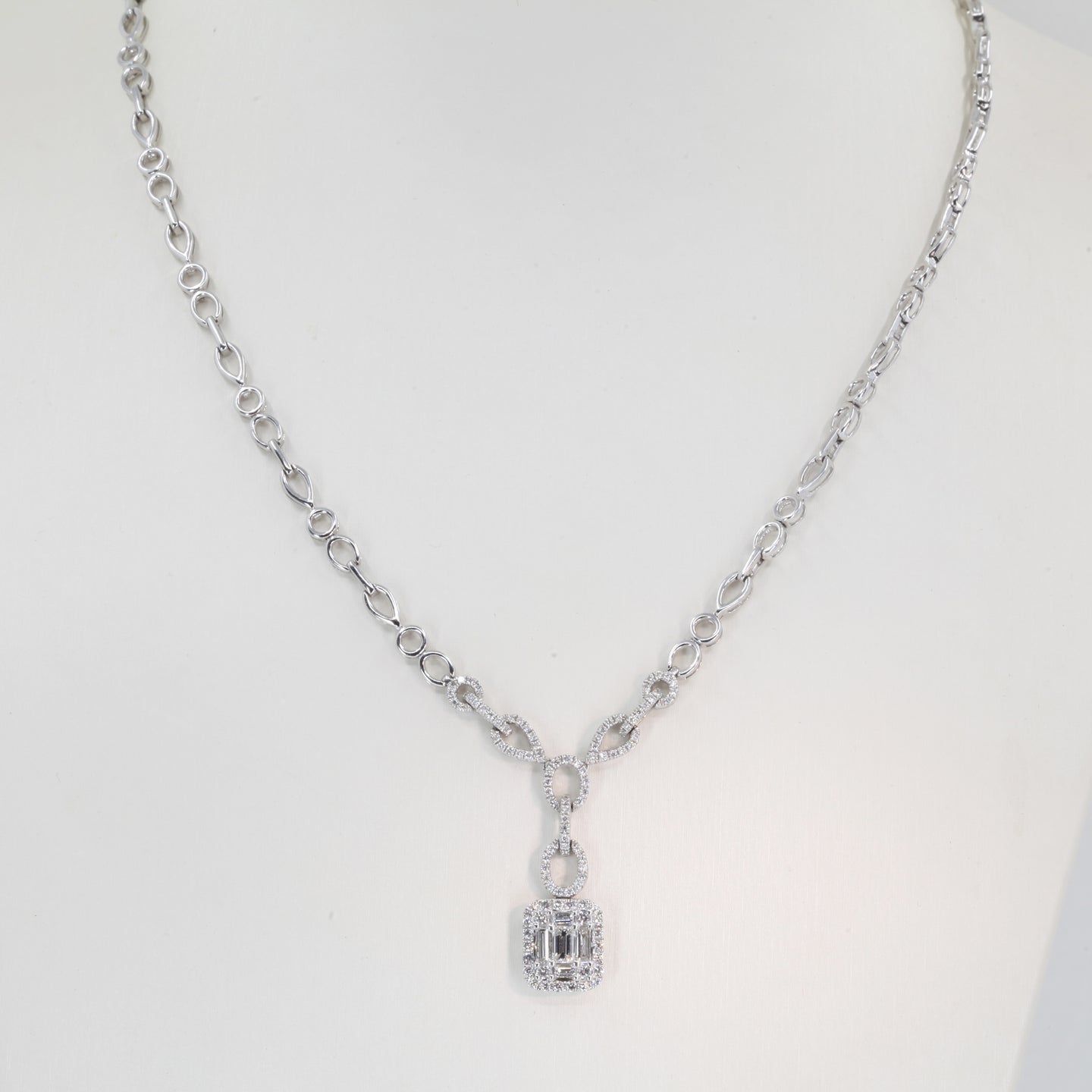 18K Solid White Gold Diamond Necklace 1.86 CT