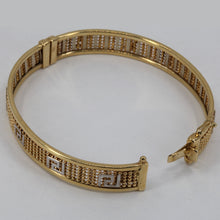 Load image into Gallery viewer, 14K Solid Yellow White Gold Two Tone Woman Mesh Shine Finish Oval Bangle 16.1 Grams
