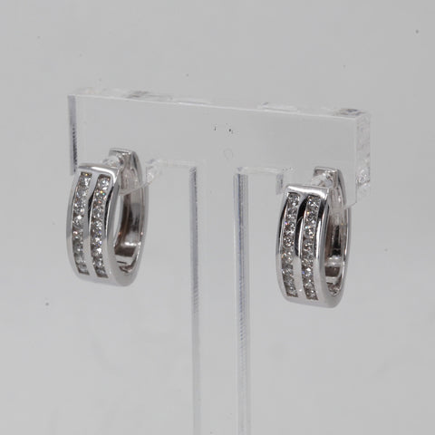 14K Solid White Gold Diamond Hoop Earrings D0.60 CT