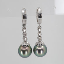 Load image into Gallery viewer, 14K White Gold Diamond South Sea Black Pearl Hanging Earrings D0.38 CT
