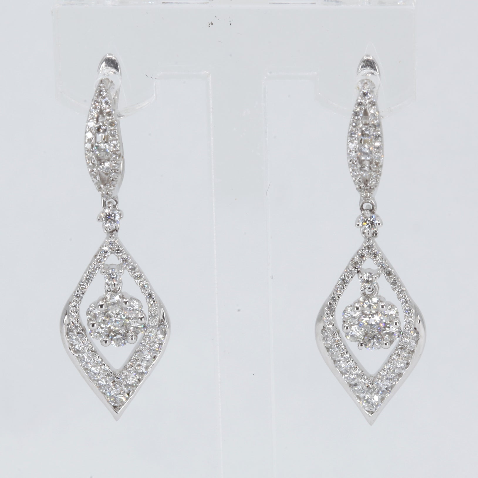 18K Solid White Gold Diamond Hanging Earrings D1.55 CT