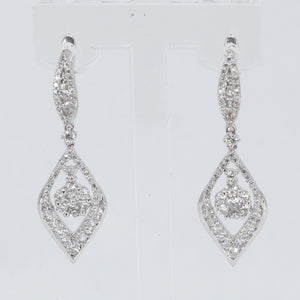 18K Solid White Gold Diamond Hanging Earrings D1.55 CT