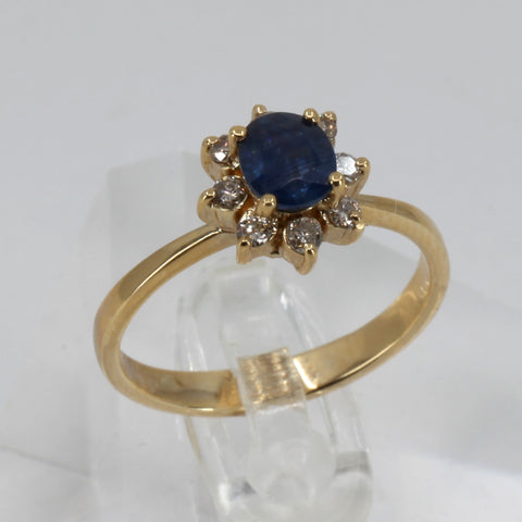 14K Solid Yellow Gold Diamond Sapphire Ring 3.2 Grams