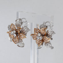 Load image into Gallery viewer, 18K White / Rose Gold Diamond Flower French Clip Earrings D2.38 CT

