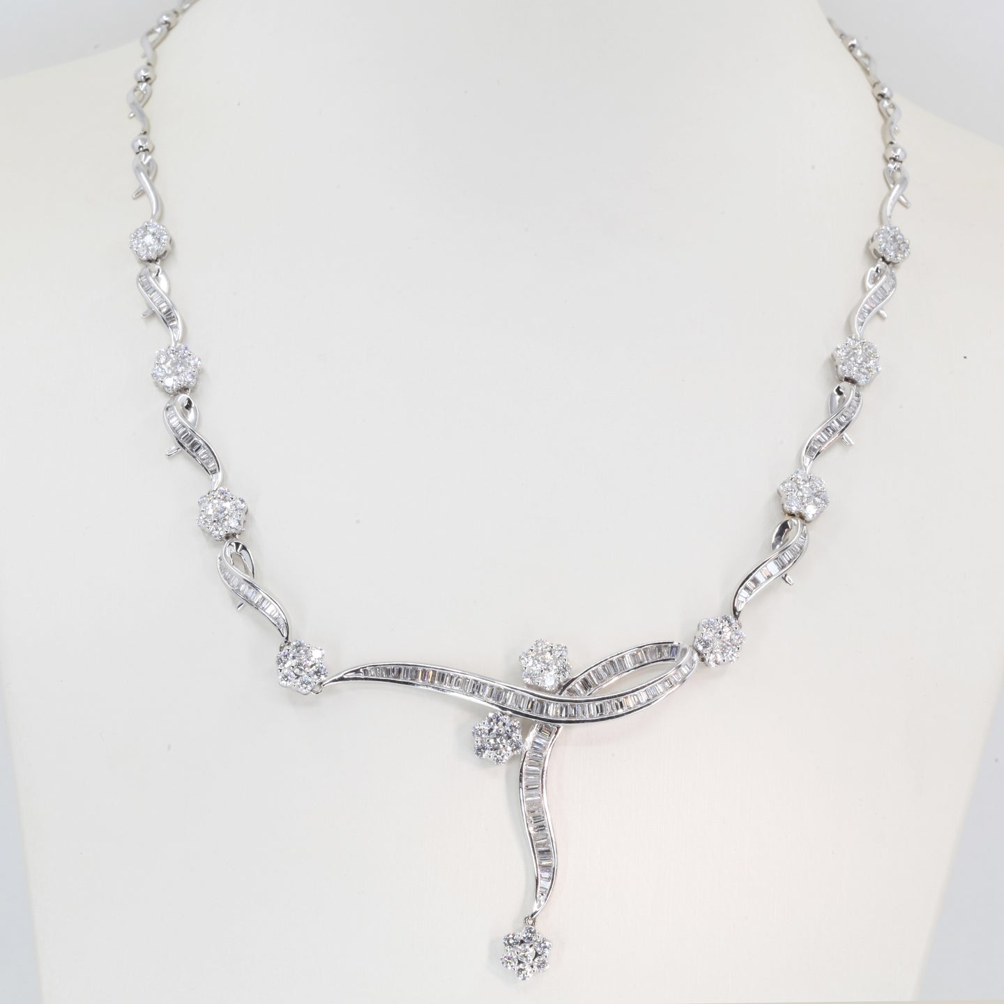 18K Solid White Gold Diamond Necklace 6.05 CT