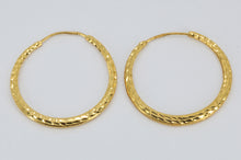 Load image into Gallery viewer, 24K Solid Yellow Gold Diamond Cut Hoop Earrings 5.8 Grams
