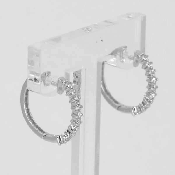 18K Solid White Gold Diamond Hoop Earrings D0.32 CT