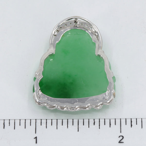 18K Solid White Gold Diamond Buddha Jade Pendant 9.2 Grams