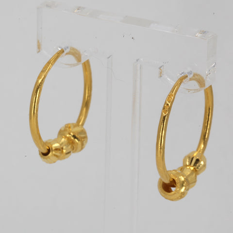 24K Solid Yellow Gold Hoop Sliding Beads Earrings 5.4 Grams