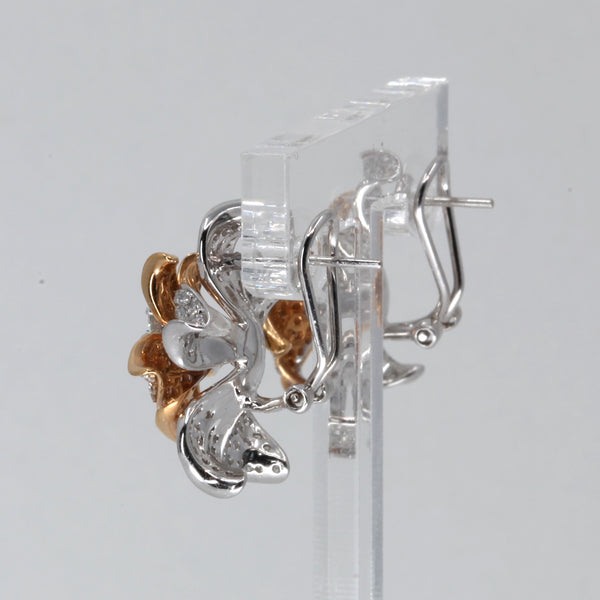18K White / Rose Gold Diamond Flower French Clip Earrings D2.38 CT