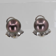 Load image into Gallery viewer, 18K White Gold Diamond South Sea Black Pearl French Clip Earrings D0.38 CT
