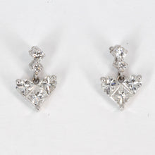Load image into Gallery viewer, 18K Solid White Gold Diamond Hanging Heart Earrings 1.38 CT
