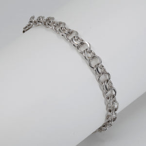 14K Solid White Gold Fancy Design Double Loop Circle Link Bracelet 8" 8.8 Grams