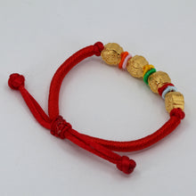 Load image into Gallery viewer, 24K Solid Yellow Gold Cute Happy Kids Red String Bracelet 2.6 Grams
