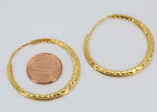 Load image into Gallery viewer, 24K Solid Yellow Gold Diamond Cut Hoop Earrings 5.8 Grams
