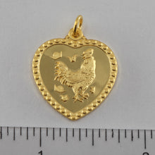 Load image into Gallery viewer, 24K Solid Yellow Gold Heart Zodiac Rooster Chicken Hollow Pendant 2.3 Grams

