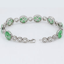 Load image into Gallery viewer, 14K Solid White Gold Diamond Jade Bracelet 0.28CT
