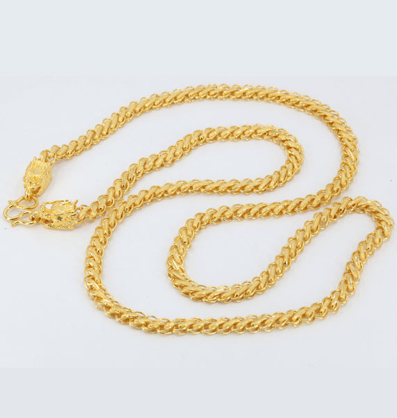 24K Solid Yellow Gold Twin Dragon Link Chain 39.5 Grams 26.5" 9999
