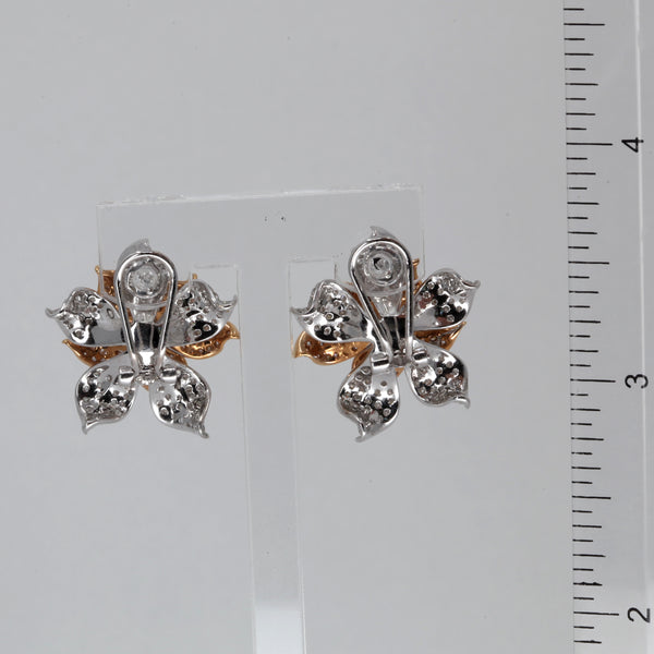 18K White / Rose Gold Diamond Flower French Clip Earrings D2.38 CT