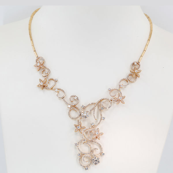18K Solid Rose Gold Diamond Necklace 4.73 CT