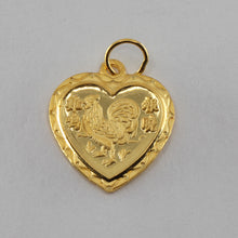 Load image into Gallery viewer, 24K Solid Yellow Gold Heart Zodiac Rooster Chicken Hollow Pendant 1.3 Grams

