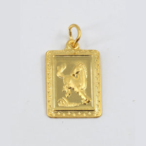 24K Solid Yellow Gold Rectangular Zodiac Horse Pendant 2.4 Grams