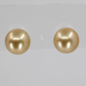 18K White Gold South Sea Golden Pearl Stud Earrings 11 mm 4.9 Grams