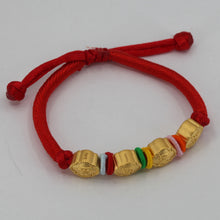Load image into Gallery viewer, 24K Solid Yellow Gold Cute Happy Kids Red String Bracelet 2.6 Grams
