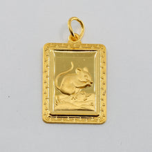 Load image into Gallery viewer, 24K Solid Yellow Gold Rectangular Zodiac Rat Pendant 6.6 Grams
