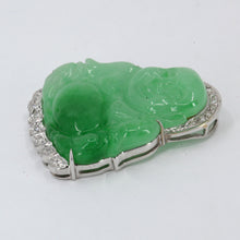 Load image into Gallery viewer, 18K Solid White Gold Diamond Buddha Jade Pendant 9.2 Grams
