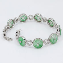 Load image into Gallery viewer, 14K Solid White Gold Diamond Jade Bracelet 0.28CT
