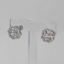 Load image into Gallery viewer, 18K Solid White Gold Diamond Stud Halo Earrings D0.54 CT
