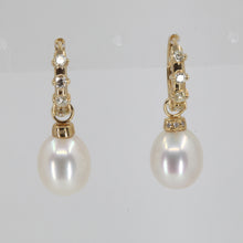 Load image into Gallery viewer, 14K Yellow Gold Diamond White Pearl Hanging Earrings D0.36 CT
