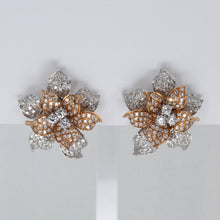 將圖片載入圖庫檢視器 18K White / Rose Gold Diamond Flower French Clip Earrings D2.38 CT
