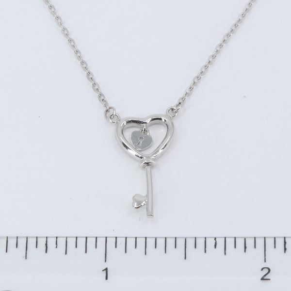 18K Solid White Gold Round Link Chain Necklace with Key Pendant 16" - 17" 2.8 Grams