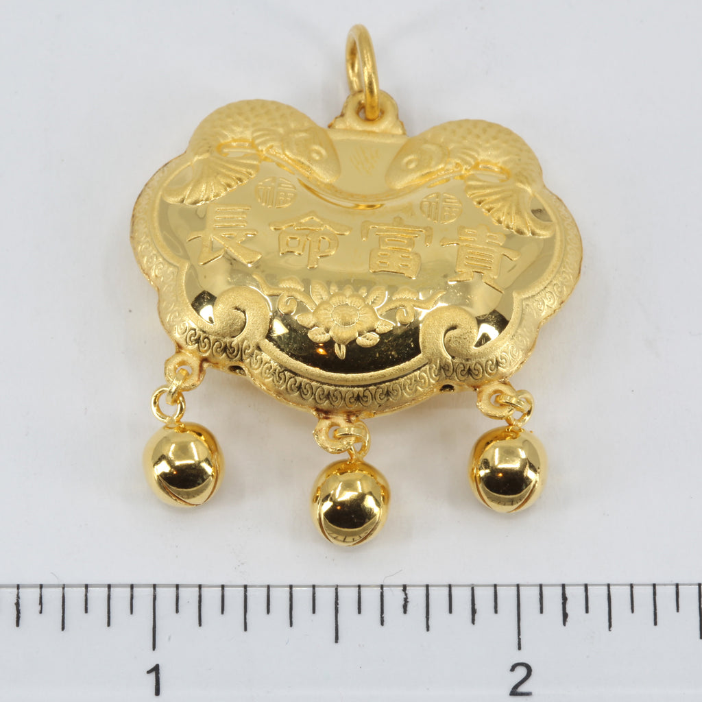 Real 24K Gold Color Longevity Lock Pendant Lock Necklace for Men Baby Pure  999 Color Necklaces Chain Wedding Fine Jewelry Gift