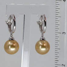 將圖片載入圖庫檢視器 18K White Gold Heart Shape Diamond South Sea Golden Pearl Hanging Hoop Earrings D0.74 CT

