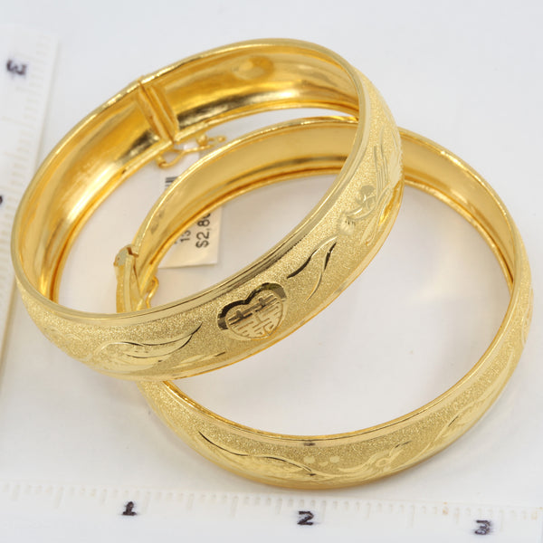 One Pair Of 24K Solid Yellow Gold Wedding Dragon Phoenix Bangles 21.7 Grams