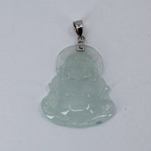 Load image into Gallery viewer, 14K Solid White Gold Buddha Jade Pendant 3.4 Grams
