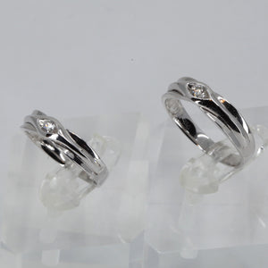 18K Solid White Gold Diamond Couple Wedding Rings Band D0.12 CT, D0.16 CT