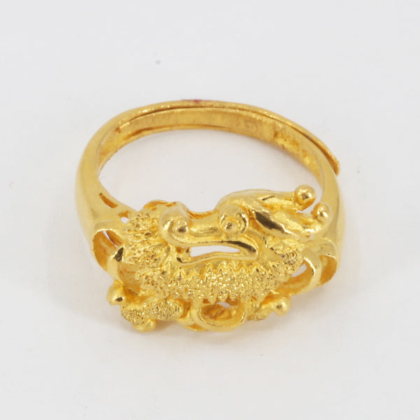 24K Solid Yellow Gold Dragon Adjustable Ring 6.6 Grams