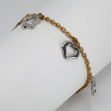 將圖片載入圖庫檢視器 14K Solid Two Tone White Yellow Gold Heart Star Charm Bracelet 7 3/4&quot; 9.2 Grams
