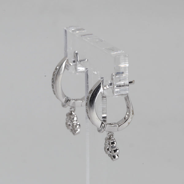 14K Solid White Gold Diamond Dangling Earrings D0.33 CT