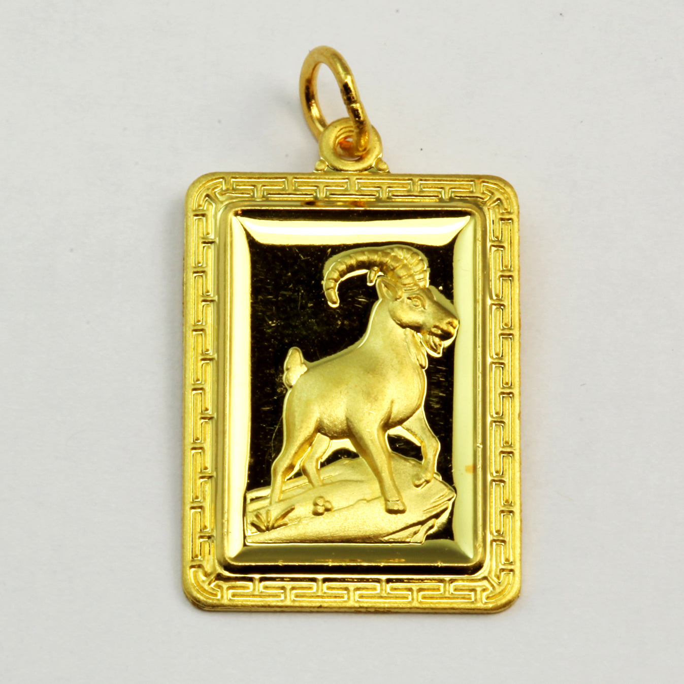 24K Solid Yellow Gold Goat Rectangular Pendant 6.33 Grams