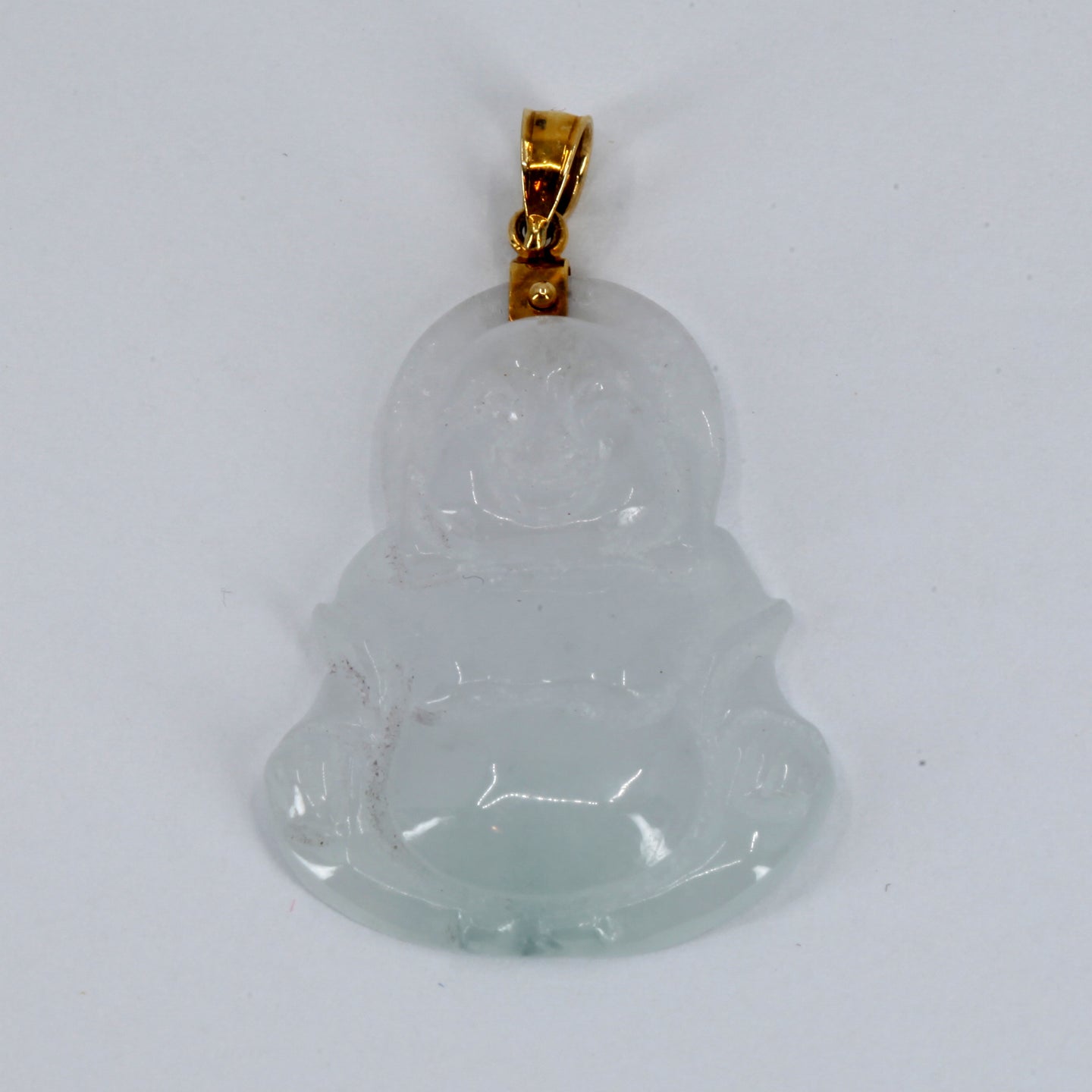 14K Solid Yellow Gold Buddha Jade Pendant 4.8 Grams
