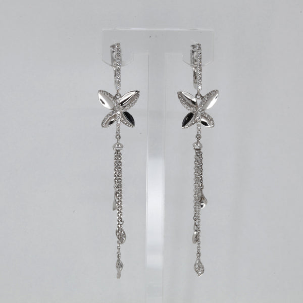 14K White Gold Diamond Star Hanging Earrings D0.78 CT