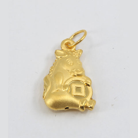 24K Solid Yellow Gold Puffy Zodiac Horse Hollow Pendant 1.1 Grams